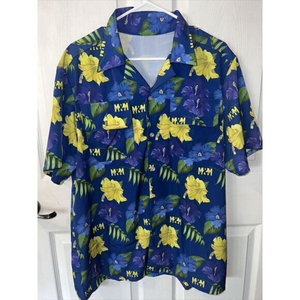 Hawaiian Shirt Men's Size Large Colorful Floral Leaf‎ Aloha M&M Logo